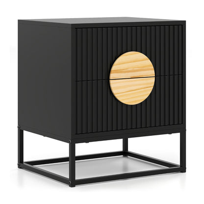 Fluted Nightstand Modern Mid Century Side Table-Black