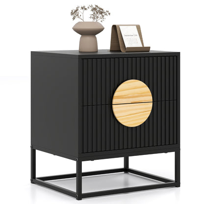 Fluted Nightstand Modern Mid Century Side Table-Black