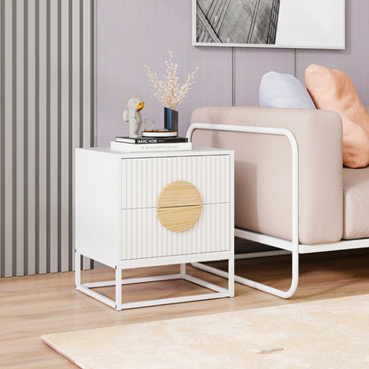 Fluted Nightstand Modern Mid Century Side Table-White