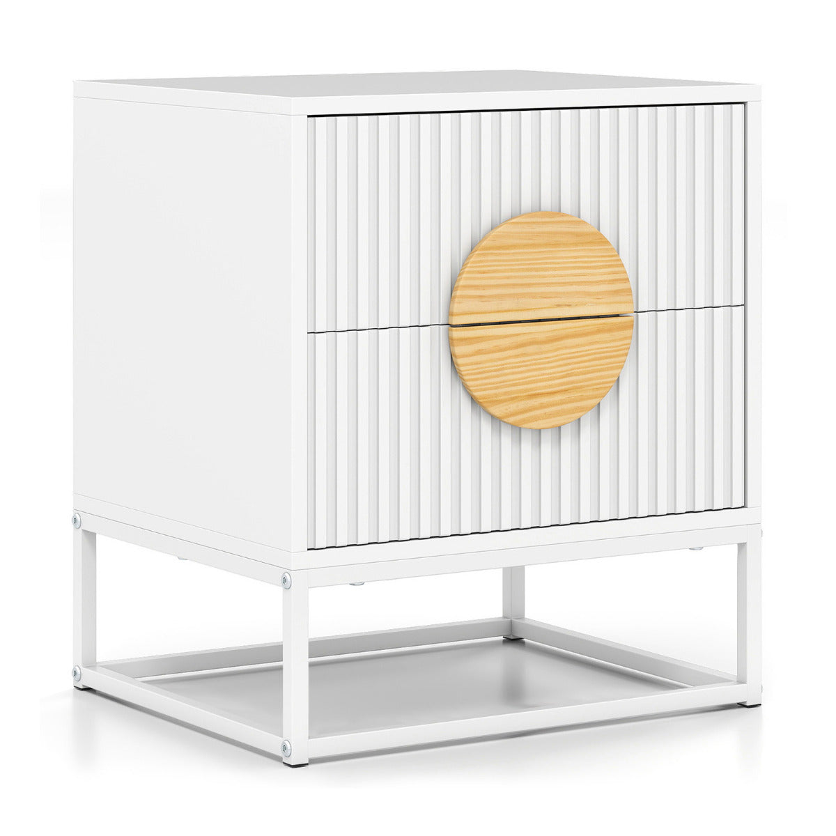 Fluted Nightstand Modern Mid Century Side Table-White