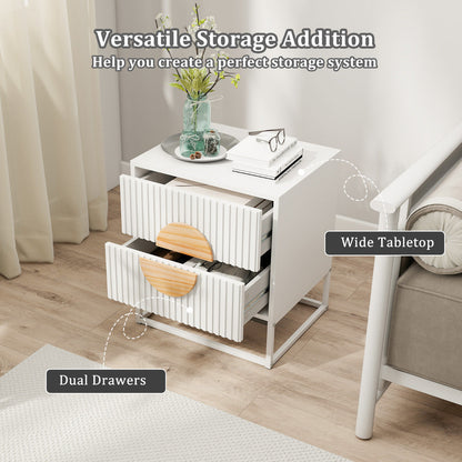 Fluted Nightstand Modern Mid Century Side Table-White