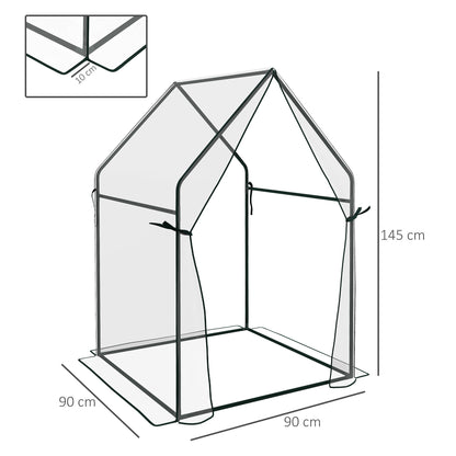 Outsunny Mini Greenhouse, Garden Tomato Growhouse with 2 Zipped Doors, Portable Indoor Outdoor Green House, 90 x 90 x 145cm, Clear