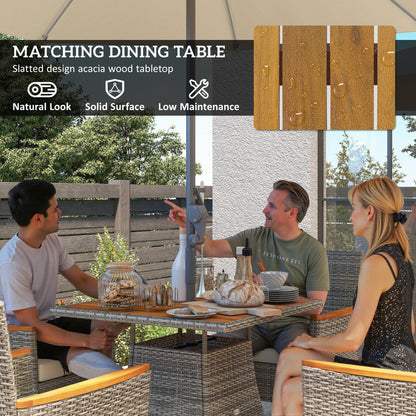 Outsunny Five-Piece Rattan Set, with Wood-Top Table - Teak