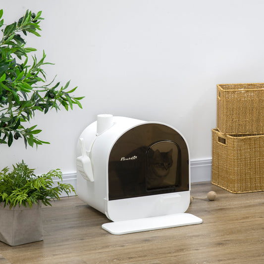 PawHut Hooded Cat Litter Box, Kitten Litter Tray, z pokrywką, łopatką, filtrem i klapką