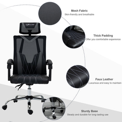 Vinsetto Office Chair Ergonomic Desk Chair with Rotate Headrest, Lumbar Support & Adjustable Height, 360¡ Swivel Computer Chair