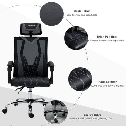 Vinsetto Office Chair Ergonomic Desk Chair with Rotate Headrest, Lumbar Support & Adjustable Height, 360° Swivel Computer Chair