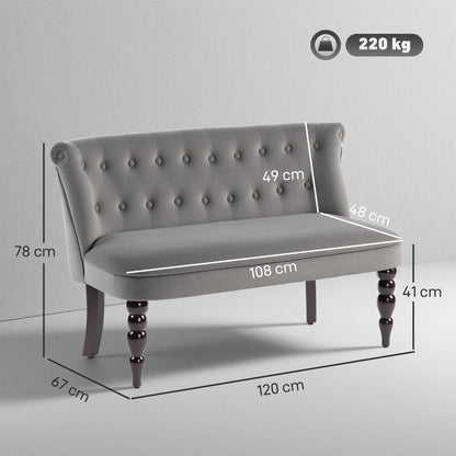 HOMCOM Velvet 2 Seater Sofa, Button Tufted Wingback Loveseat with Rubber Wood Legs for Living Room, Bedroom, Charcoal Grey