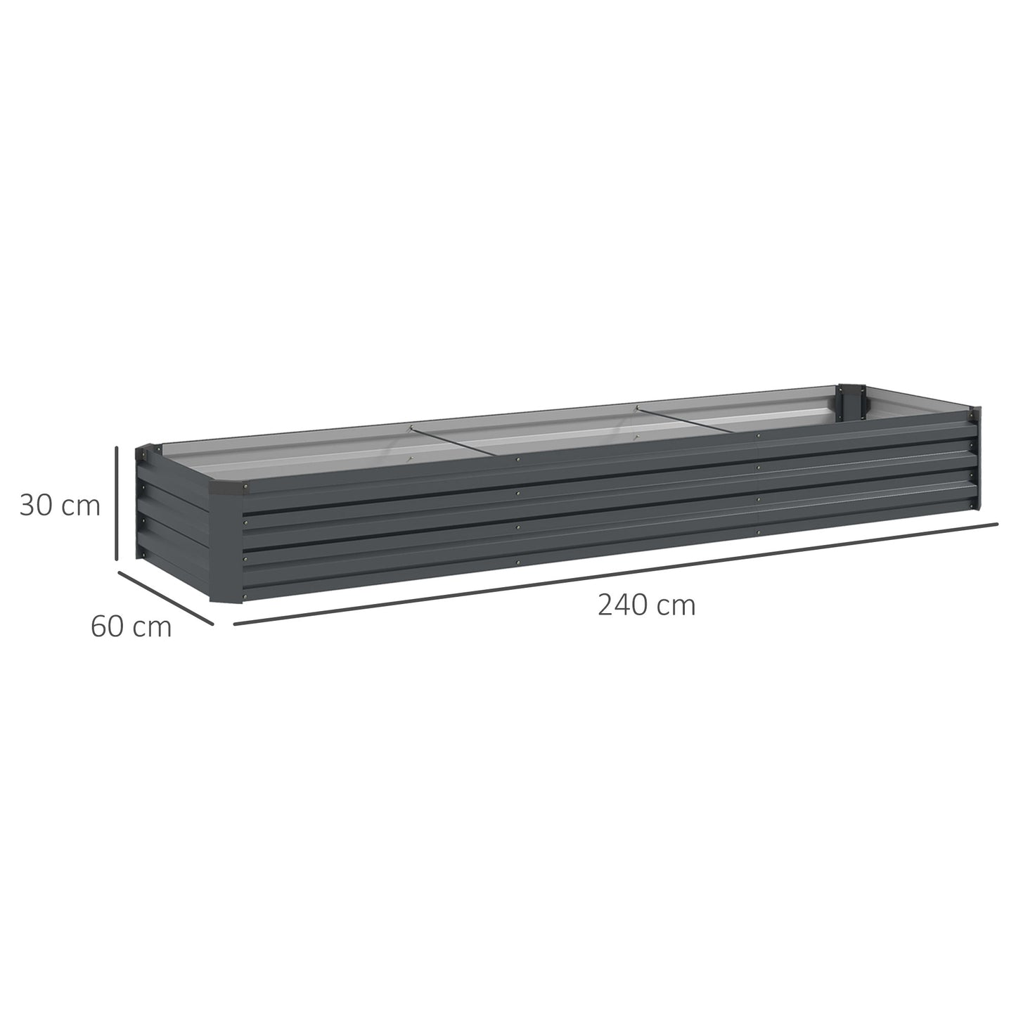 Outsunny 60 x 240cm Galvanised Steel Planter, with Open Bottom, Pack of 2