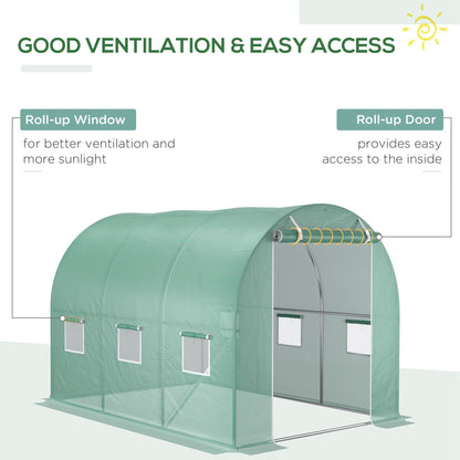 Outsunny 3 x 2 x 2m Greenhouse Replacement Cover ONLY Winter Garden Plant PE Cover for Tunnel Walk-in Greenhouse with Roll-up Windows Door Outdoor, Green