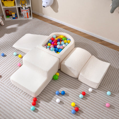 5-Piece Climb and Crawl Soft Play Set Foam Climbing Blocks-Beige