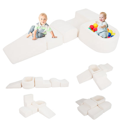 5-Piece Climb and Crawl Soft Play Set Foam Climbing Blocks-Beige