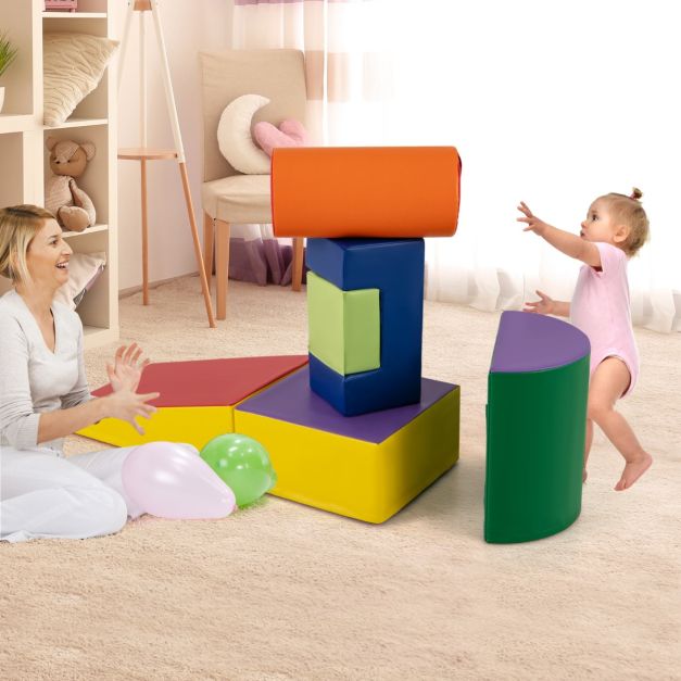 6 Pieces Foam Climbing Blocks Indoor Climb and Crawl Activity Playset with Rectangles-Color