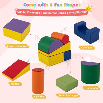 6 Pieces Foam Climbing Blocks Indoor Climb and Crawl Activity Playset with Rectangles-Color