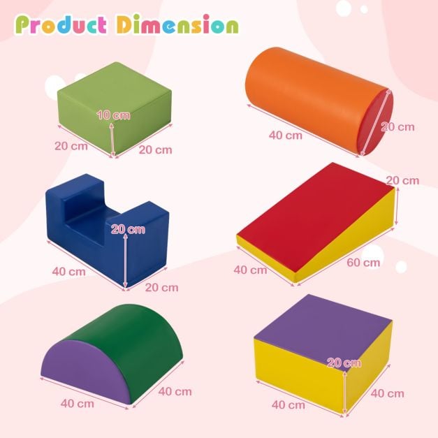 6 Pieces Foam Climbing Blocks Indoor Climb and Crawl Activity Playset with Rectangles-Color