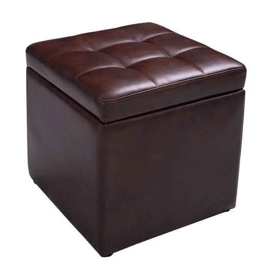 Foldable Cube Ottoman Pouffe Storage Seat in Brown