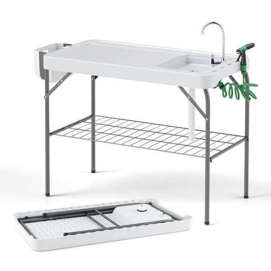 Foldable Fish Cleaning Table 2 in 1 Outdoor Workstation with Sink