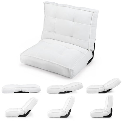 Foldable Floor Chair with Reclining Backrest and Foam Filling in White
