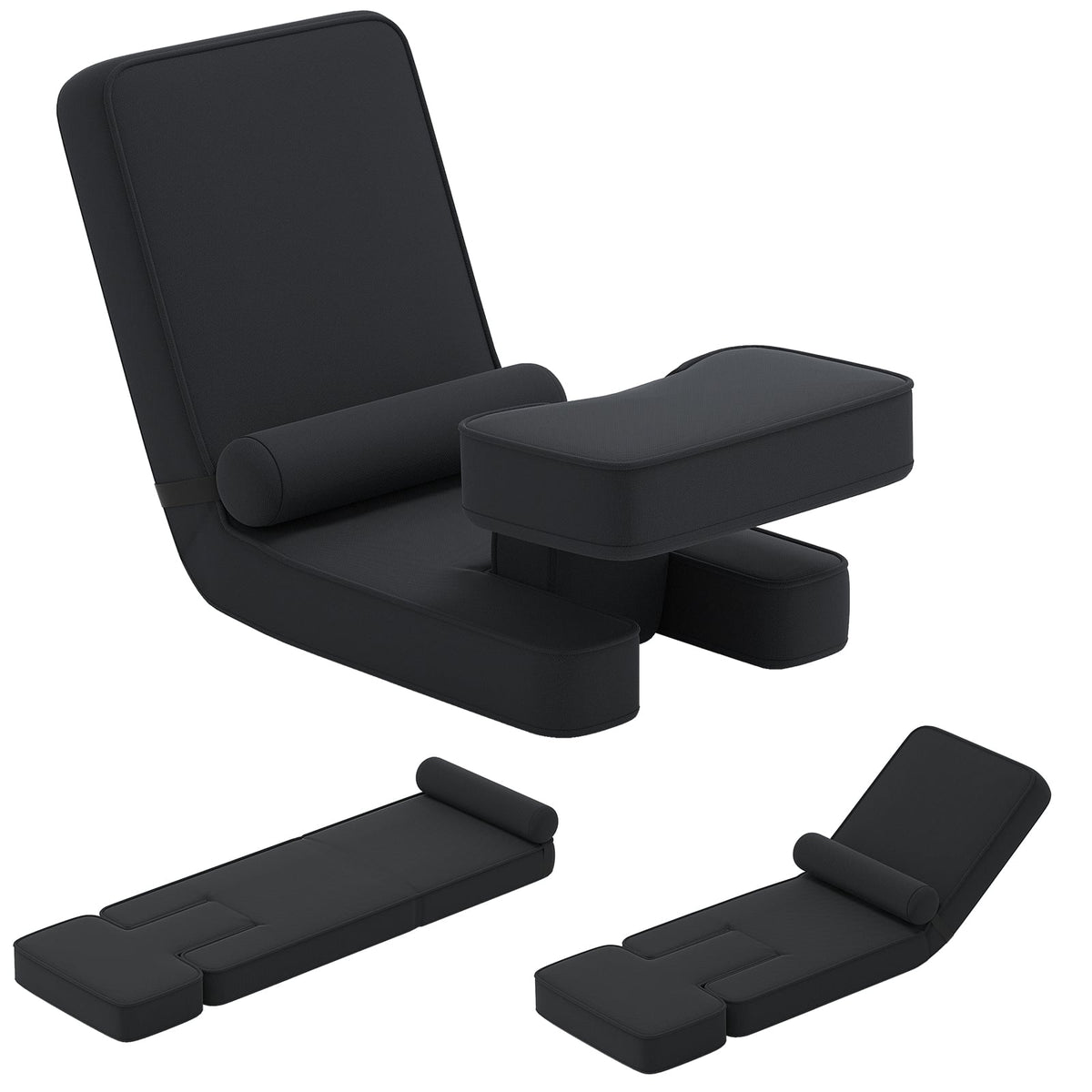 Foldable Lazy Sofa 5-Level Adjustable with Footrest and Tabletop-Black