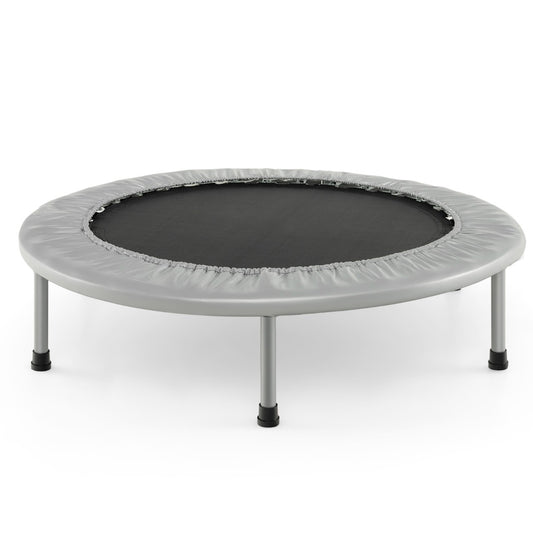 Foldable Mini Trampoline with Springs and Padded Cover-Grey