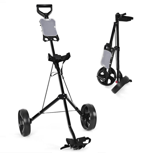 Foldable 2 Wheels Foldable Golf Cart with Scoreboard-Black