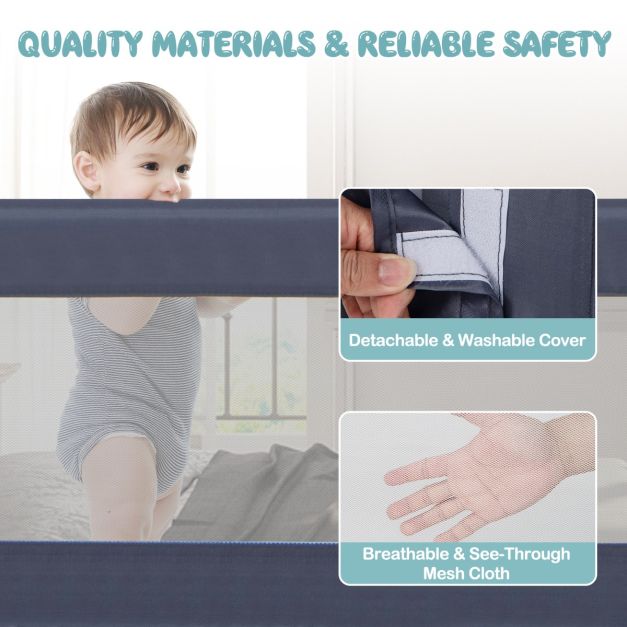 Foldable Bed Rail Swing Down Baby Bed Guard Rail-Gray