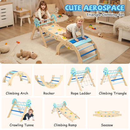 Foldable Climbing Toys with Arch and Climber for Toddlers-Blue