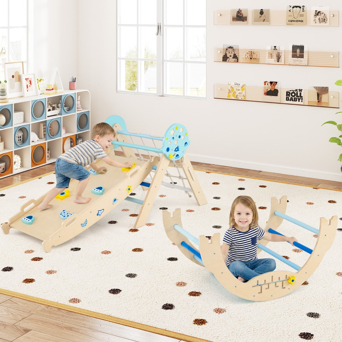 Foldable Climbing Toys with Arch and Climber for Toddlers-Blue