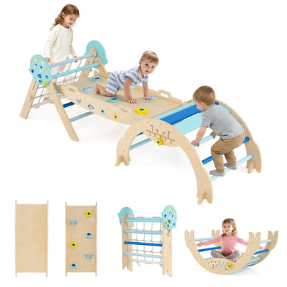 Foldable Climbing Toys with Arch and Climber for Toddlers-Blue