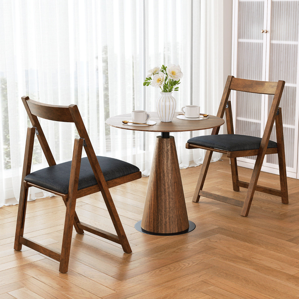 Foldable Dining Chair Set of 2 with Padded Seat and Curved Backrest-Grey