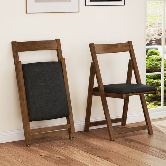 Foldable Dining Chair Set of 2 with Padded Seat and Curved Backrest-Grey