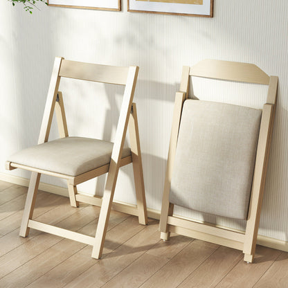 Foldable Dining Chair Set of 4 with Padded Seat and Curved Backrest-Beige