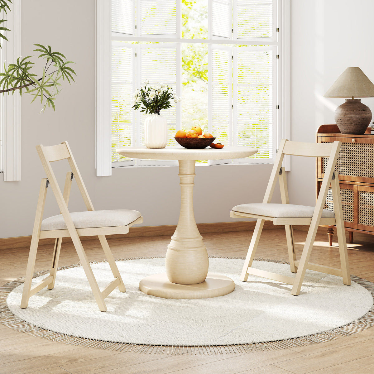 Foldable Dining Chair Set of 4 with Padded Seat and Curved Backrest-Beige