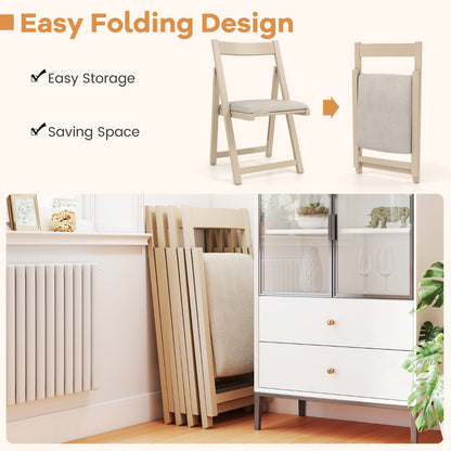 Foldable Dining Chair Set of 4 with Padded Seat and Curved Backrest-Beige
