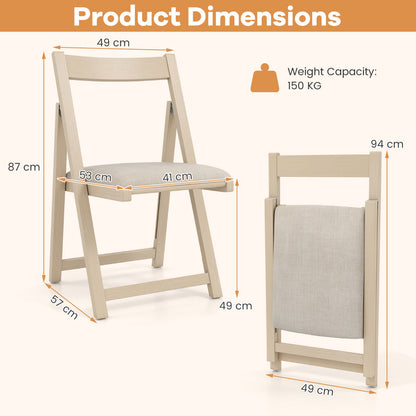 Foldable Dining Chair Set of 4 with Padded Seat and Curved Backrest-Beige