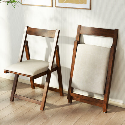 Foldable Dining Chair Set of 4 with Padded Seat and Curved Backrest-Walnut