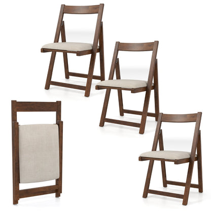 Foldable Dining Chair Set of 4 with Padded Seat and Curved Backrest-Walnut