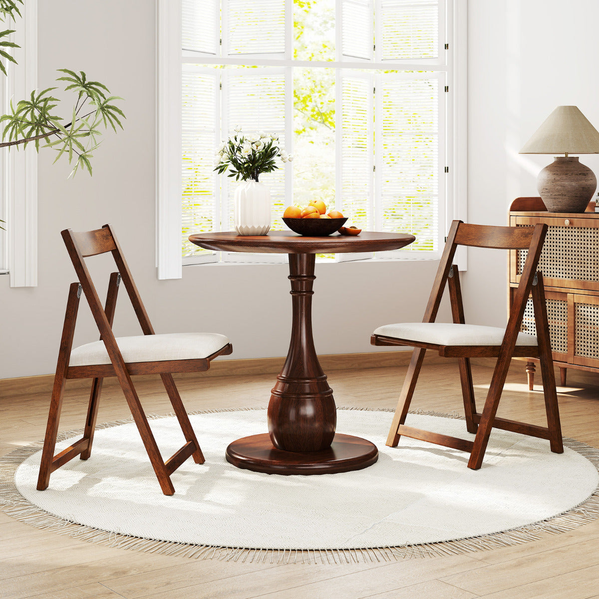Foldable Dining Chair Set of 4 with Padded Seat and Curved Backrest-Walnut