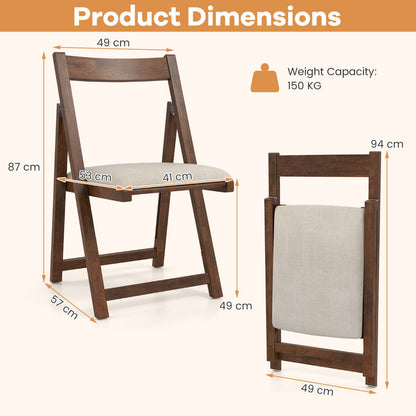 Foldable Dining Chair Set of 4 with Padded Seat and Curved Backrest-Walnut