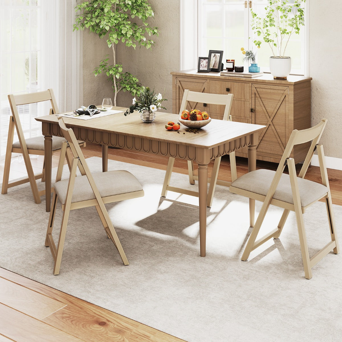 Foldable Dining Chair Set of 8 with Padded Seat and Curved Backrest-Beige