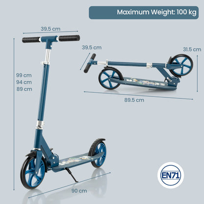 Folding Aluminum Alloy Scooter with 3 Adjustable Heights-Blue