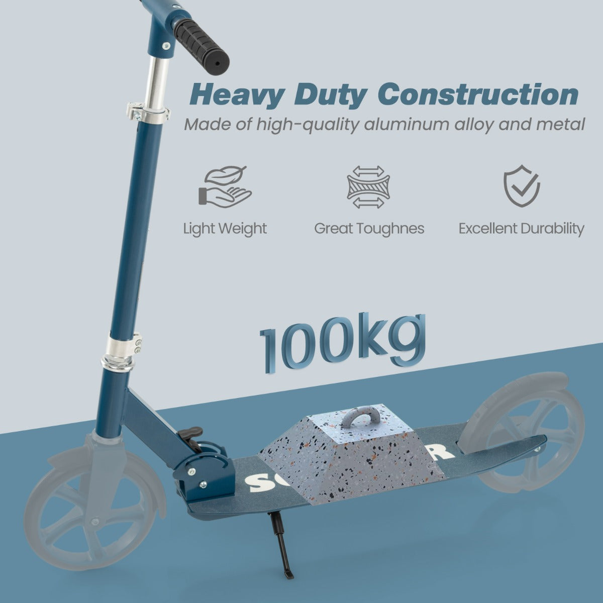 Folding Aluminum Alloy Scooter with 3 Adjustable Heights-Blue
