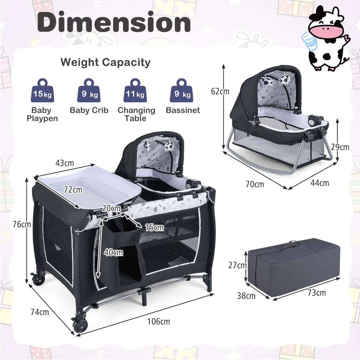 Foldable Pack and Play Portable Baby Playard with Rocking Bassinet and Diaper Changing Table-Beige