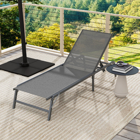 Foldable Patio Lounge Chair with 5-Position Adjustable Backrest-Grey