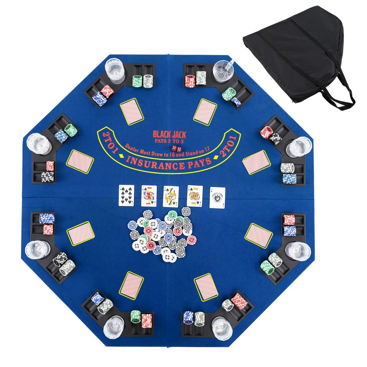120CM 8-Player Foldable Poker Table Top with Carrying Bag-Blue