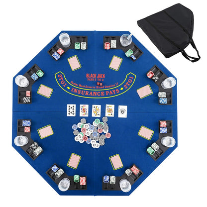 120CM 8-Player Foldable Poker Table Top with Carrying Bag-Blue