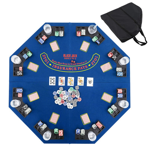 120CM 8-Player Foldable Poker Table Top with Carrying Bag-Blue