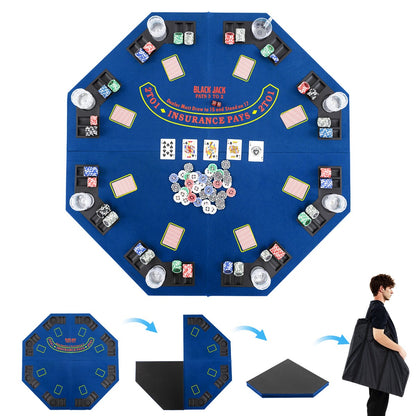 120CM 8-Player Foldable Poker Table Top with Carrying Bag-Blue