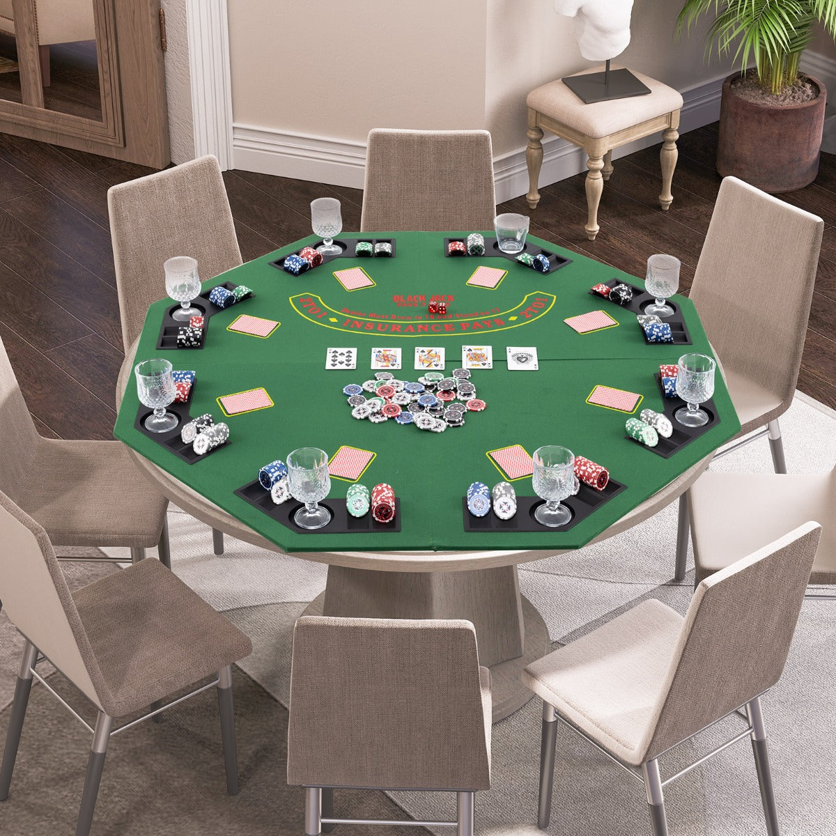 120CM 8-Player Foldable Poker Table Top with Carrying Bag-Green