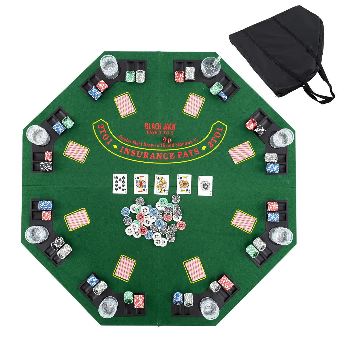 120CM 8-Player Foldable Poker Table Top with Carrying Bag-Green