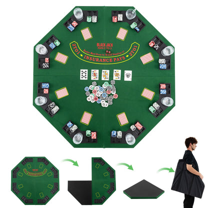 120CM 8-Player Foldable Poker Table Top with Carrying Bag-Green